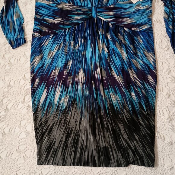 New David Meister Sheath Pencil Dress Starburst Knit Blue Gray 3/4 Slv 20W Women - Picture 2 of 11